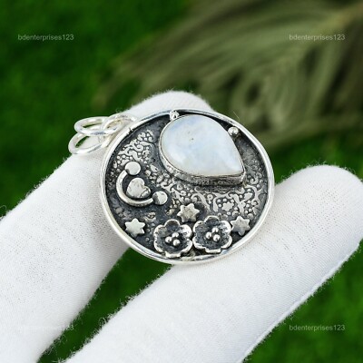 Natural Rainbow Moonstone Gemstone Pendant 925 Sterling Silver