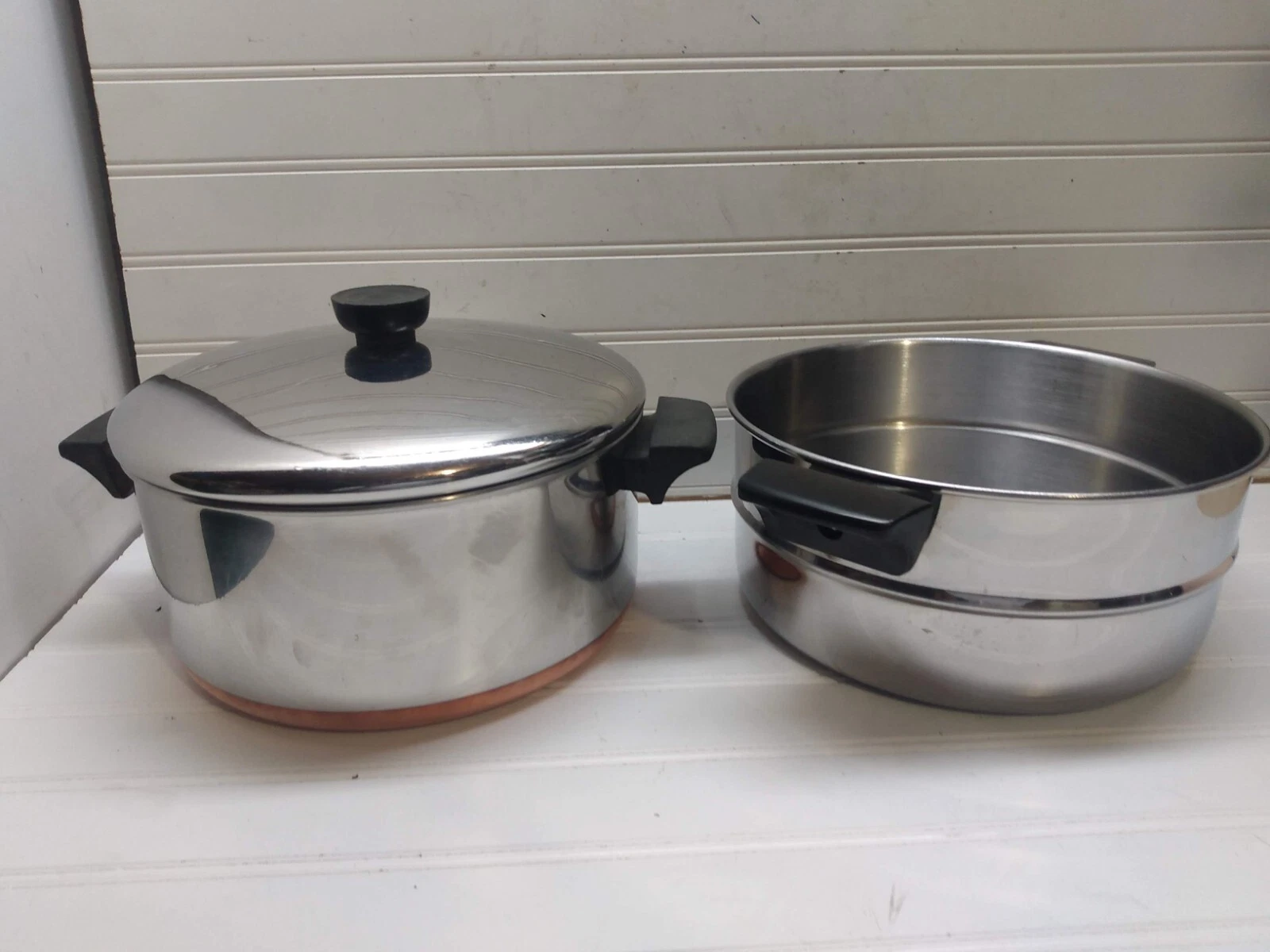 Revere Ware 4.5 Qt Stockpot Copper Clad Stainless Fry Pan 4Qt Steamer Insert Lid
Opens in a new wind