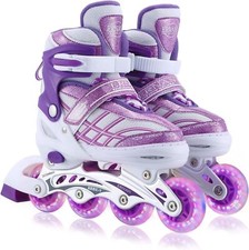 Kids Inline Skates for Girls Boys Beginners Adjustable, Small 12J-2 , Purple