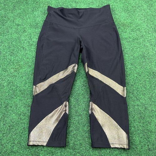 XERSION Pants Women Medium Black Gold Fitted Crop Capri Legging Performance Yoga