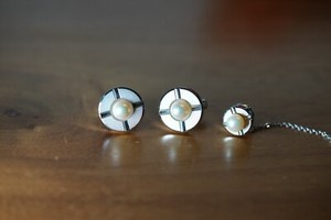 Pearl Cufflinks and Tie Tack Pin