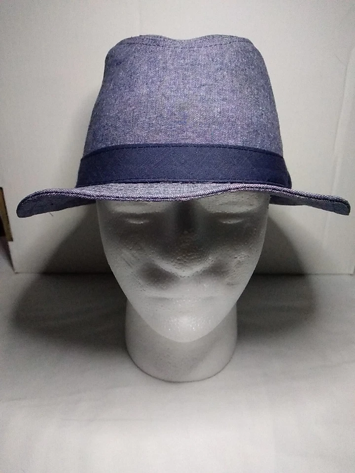  Sombrero Fedora Azul Lavado a Piedra con Acento de Cinta Talla LG Forrado  Foto 2 de 4
