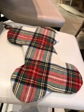 Pottery Barn Classic Tartan Plaid DOG Puppy Bone Shaped CHRISTMAS stockingRed