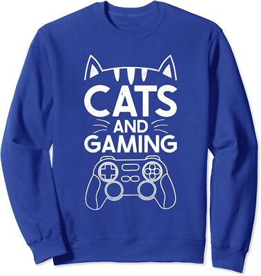Cats And Gaming Funny Cat Lover Gaming Gift Gamer Unisex Crewneck Sweatshirt