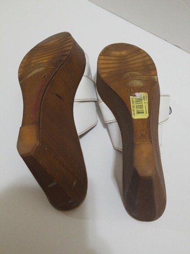 WOMEN REBA SIZE 41 /9.5 WHITE LEATHER WEDGE PLATFORM STUD BLIND SANDALS - Picture 6 of 6