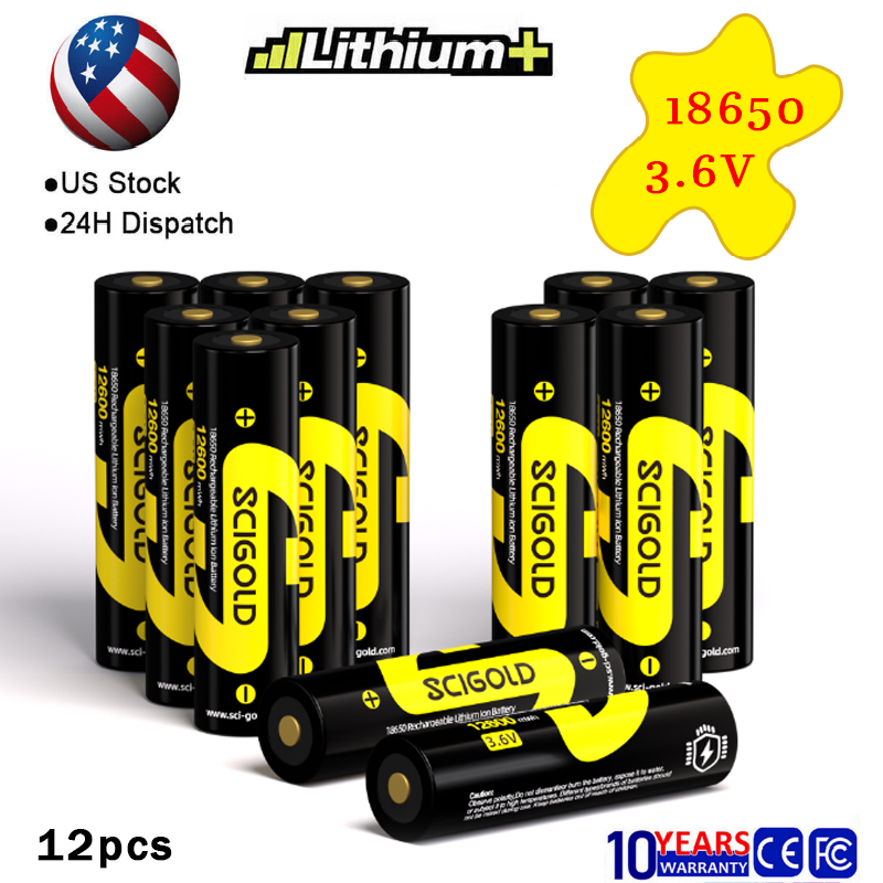 Scigold 3500mAh (12 Pack) Rechargeable Battery 12600mWh 18650 3.6V Battery