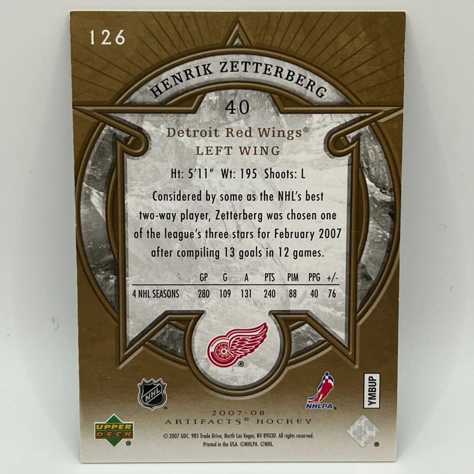 2007-08 Upper Deck Artifacts Gold Henrik Zetterberg #126 /50 - Image 2 of 2