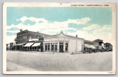 Correctionville IA Street Scene Old Cars c1920s Iowa Postcard E42