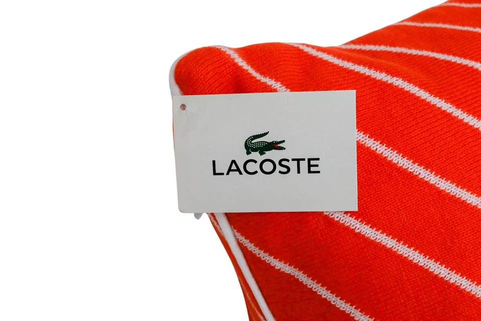 Almohada tejida decorativa cuadrada blanca/naranja Lacoste Skiff Caviar a rayas 18" Foto 4 de 4
