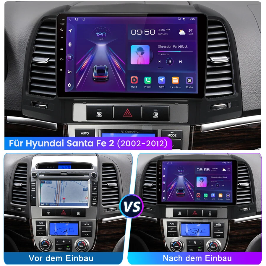 Für Hyundai Santa Fe 2 2006-2012 GPS Nav SWC RDS BT Carplay Android 13 Autoradio - Bild 2 von 4