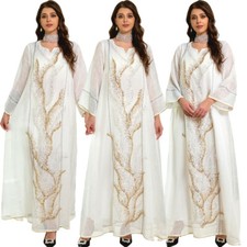 Kaftan Islamic Women Mesh Sequins Maxi Dress Muslim Dubai Evening Caftan Abaya