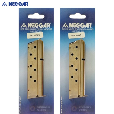 TWO Mec-Gar 1911 .40 S&W 8-Round Nickel Magazines MGCGOV40N FAST SHIP