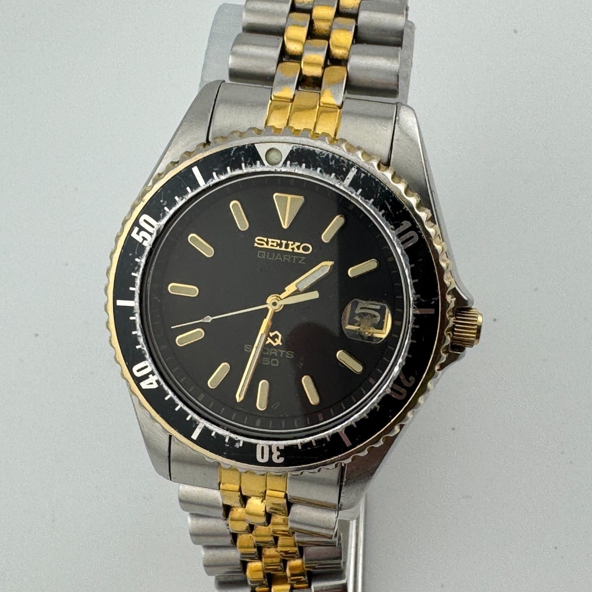 VTG Seiko Sports Quartz Watch 7N42-6A0A Men 150m Diver Dual Tone