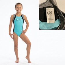 GK Elite Leotard Kids Size CM Teal Black Excellent Sequin JCC Racerback