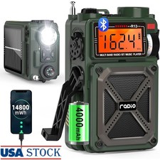 12-in-1 Portable Digital Radio NOAA Bluetooth Weather AM FM Shortwave Charger US