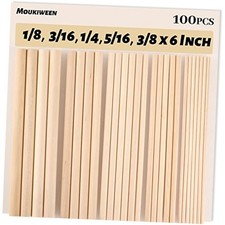 Wooden Dowel Rods, 100PCS 1/8, 1/8, 3/16, 1/4, 5/16, 3/8 x 6 Inch 100PCS