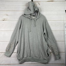 POL Hoodie Womens L Gray Oversized Hooded Sweatshirt Embroidered Sleeves Pockets