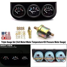 3 In 1 Car Meter Auto Gauge Kit - Triple Voltmeter Water Oil Gauge 2 Black