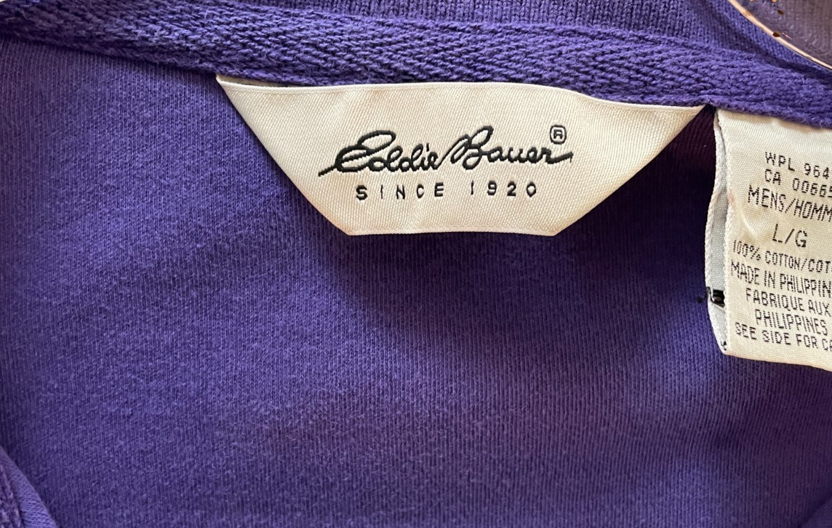 Eddie Bauer Polo Shirt Men L Purple Cotton Orange Logo Short Sleeve Casual Boxy thumbnail 9