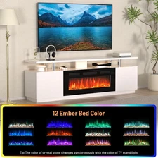 Electric Fireplace TV Stand 70 Inch 12 Color LED 750W/1500W 2 Tier Storage