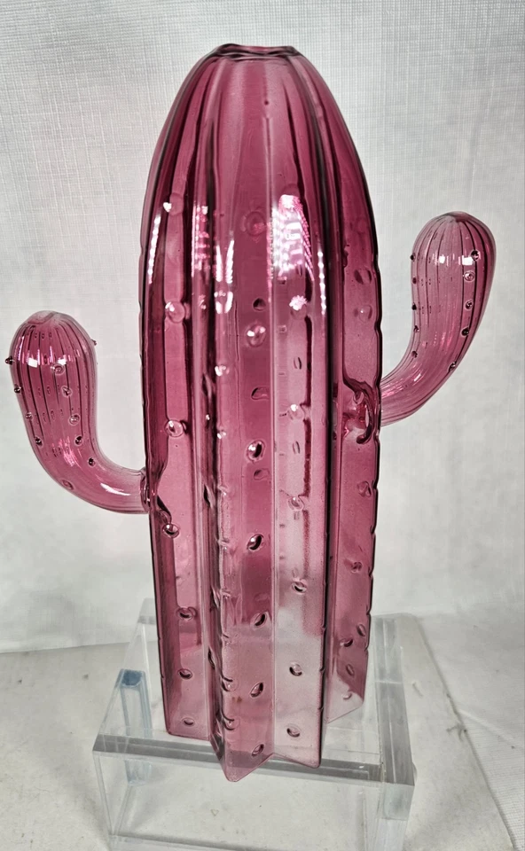 Anthropologie pink Art glass cactus Flower vase 8.5"  Rare  - Image 3 of 4