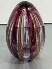 Murano Glass Egg Paperweight Purple Aventurine Gold Fleck Ribbed Art Glass Made
