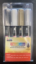 DecoColor 3-Way Chisel Tip Acrylic Paint Marker Set (Black, White, Gold, Silver)