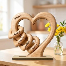 Wooden Heart with Base Engraved Heart-Shaped Standing Ornament Freestanding