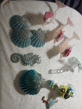 Lot Of 11 Beach Themed Ornaments , Pink ,Blue  Silver Colors