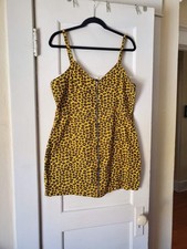 Women's BooHoo Denim Zip Up Yellow Leopard Print Mini Dress, Size 10