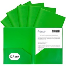 Plastic Folders with Pockets,2-Pocket Poly Folders Holds 8-1/2" x 12-Pack Green