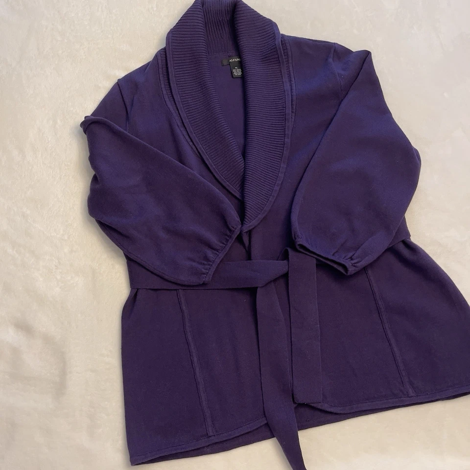 Cárdigan envolvente Alfani para mujer XL púrpura manga 3/4 cinturón cuello mezcla algodón Foto 3 de 4
