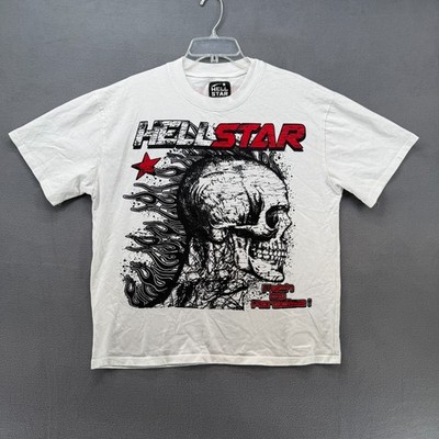 Hellstar T-Shirt Mens Medium White Skull Print Path To Paradise Graphic Tee