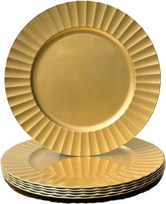 13'' Gold Charger Plates, Round Plate Chargers with Waved Scalloped Rim, Plastic