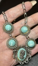 ANTIQUE 16” Blue Cab Cameo Necklace