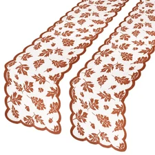2 PCS Fall Table Runner, Lace Maple Leaf Table Runner, Autumn Thanksgiving Ta...