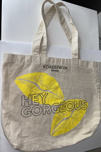 Nordstrom Canvas Tote Bag Hey Gorgeous ,Washable  Tan & Yellow.