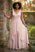 Azazie Blush Pink Chiffon Sleeveless Bridesmaid Dress Size A12