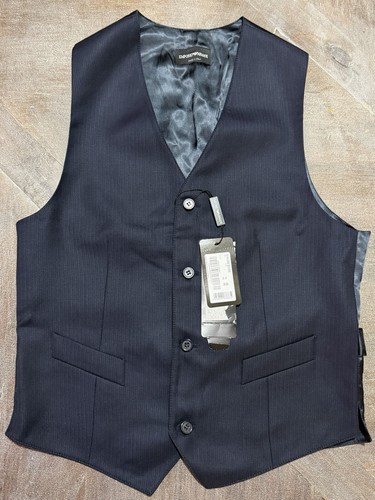 New EMPORIO ARMANI Mens Navy Blue V-Neck Wool Silk Suit Vest Sz 46 Italy