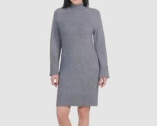 NEW Hilary Radley Womens Size M Grey Ribbed Knit Mini Sweater Dress Gray