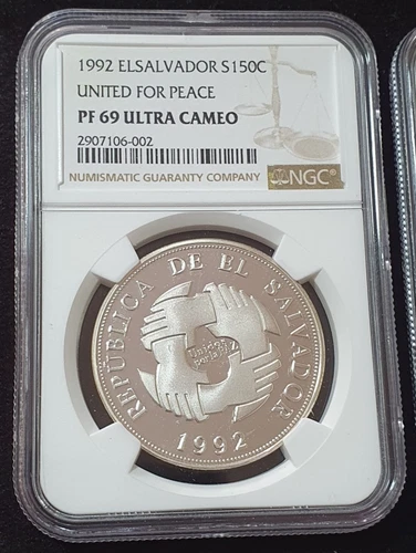 EL SALVADOR UNITED FOR PEACE SILVER 1992 NGC PF 69 ULTRA CAMEO