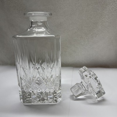 Capri Italian Cut Crystal Decanter, 9  Tall  3.5  Square. Palm Pattern, Bar