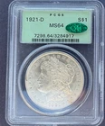 1921-D MORGAN SILVER DOLLAR PCGS MS64 CAC (Old Green Holder) OGH