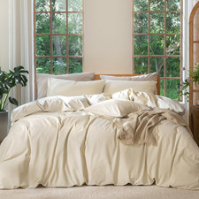 Duvet Cover Set 100 Washed Cotton Linen like King  Relaxed Linen-Like Texture.