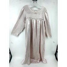 Christian Dior Vintage Pink Satin Nightgown Lace Embroidery Long Sleeve L Classy
