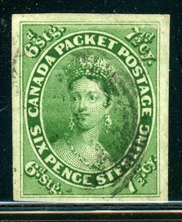 CANADA Classic Selections: Scott #9 7½p Green VICTORIA IMPERF 1857 CV$3250
