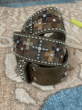 NOCONA WESTERN Women's Leather Cross Applique Studded Rhinestone Belt Only 39"