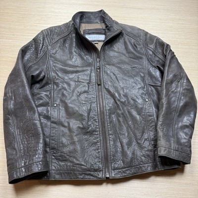 Andrew Marc Men s New York vtg y2k Medium Bomber Leather Jacket Distressed Brown