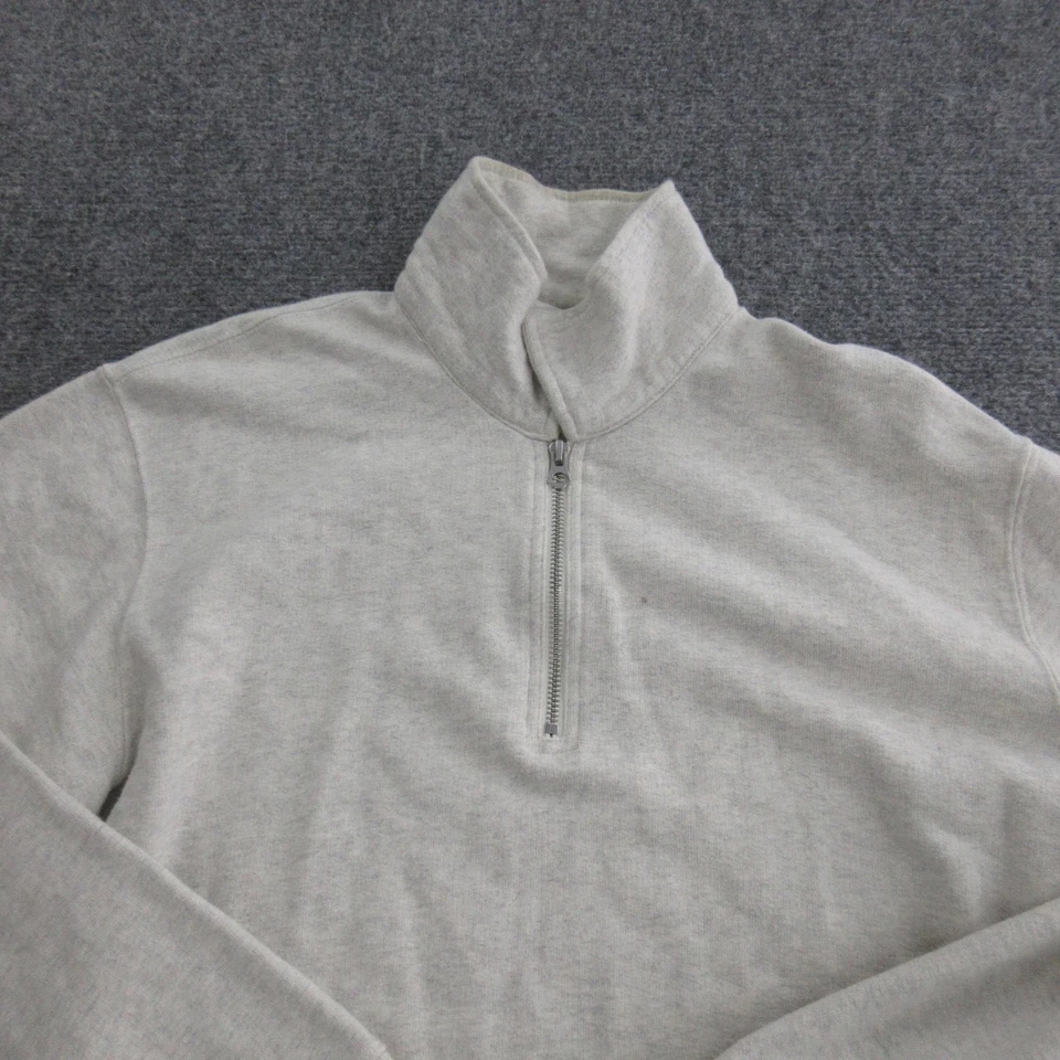 Suéter Buck Mason masculino grande cinza quarto de zíper algodão pulôver de lã casual - Imagem 2 de 4