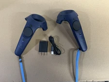 Pair of HTC Vive Pro 2.0 Blue Controllers Controller USB Charger Cable (Used)
